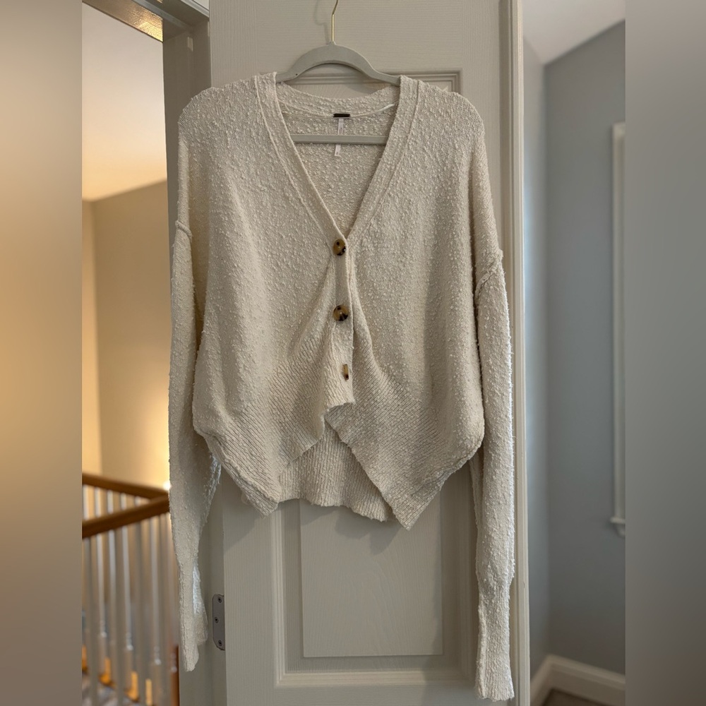 Free People Cream Button-Up Cardigan
